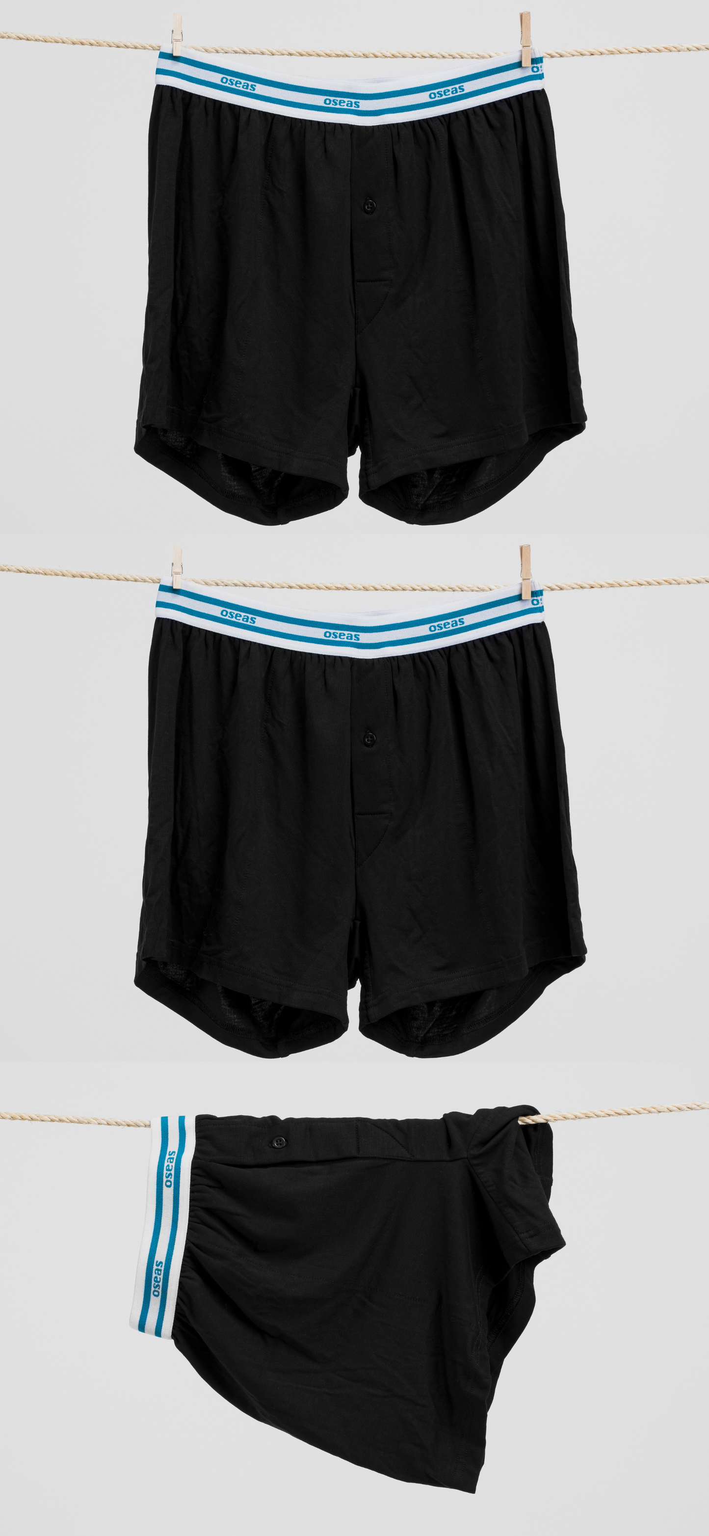 3er Pack oseas Boxershorts in schwarz mit weißem Bund