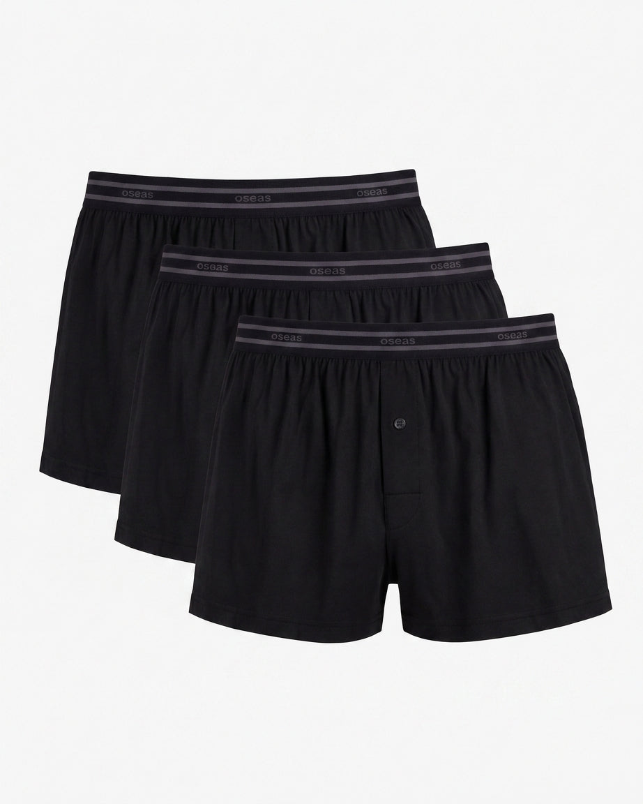 3er Bundle Boxershorts aus Tencel Lyocell schwarz von vorne, weite Passform, Herrenunterwäsche