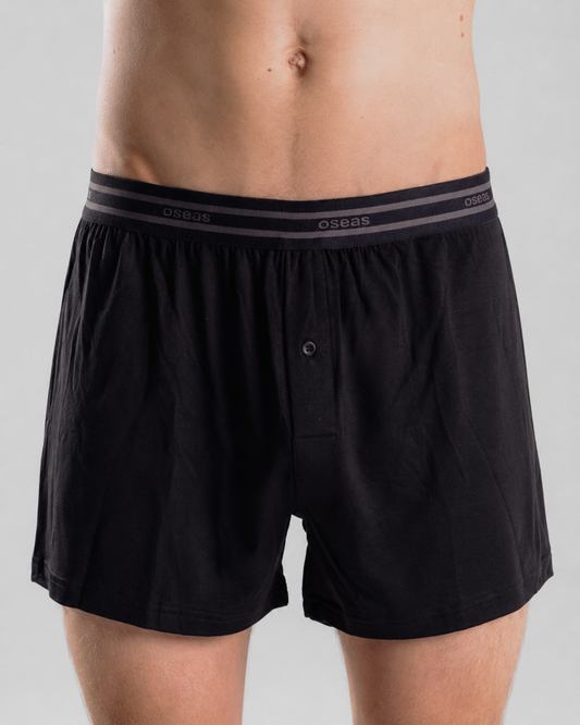 Boxershorts aus Tencel Lyocell schwarz von vorne stehend, weite Passform, Herrenunterwäsche